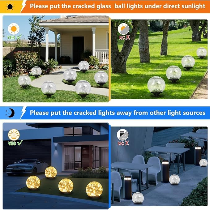 Solar Garden Lights Outdoor Waterproof, 4 Pack 30 LEDs Cracked Glass Ball Light - Image 4