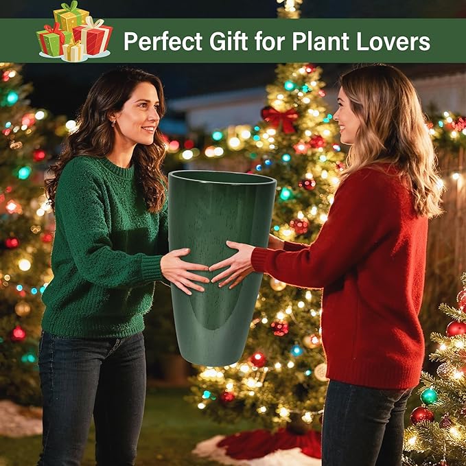 24/21/12 Inch Large Plastic Planter, Lightweight Ceramic-Look Tall Planters - Image 9