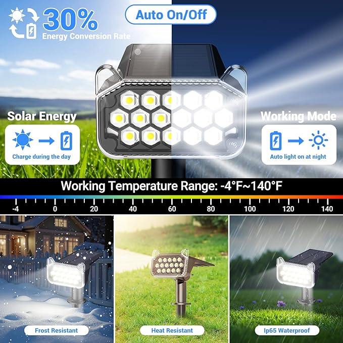 WdtPro Solar Spot Lights Outdoor Waterproof, Bright Solar Lights Outdoor - Image 5