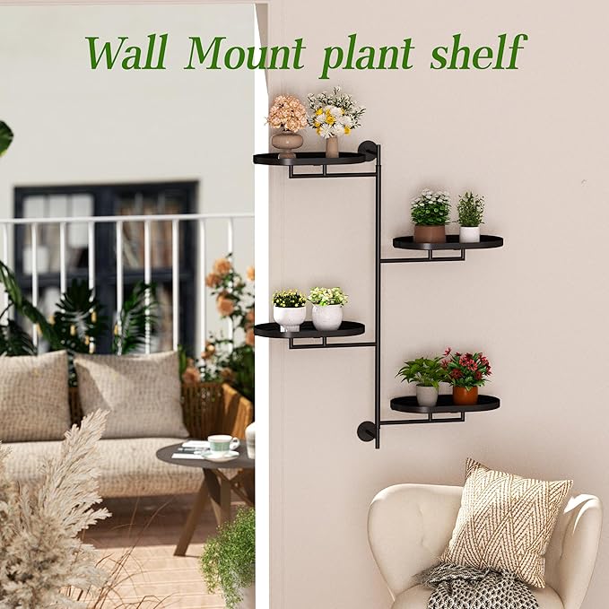 Window Rotating Plant Stand Shelf Indoor Black Metal Floating Shelves 4-Tier - Image 7