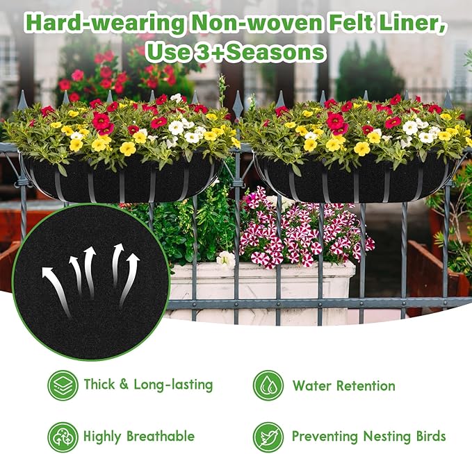 Riare 6 Pack 30 Inch Black Felt Window Box Liners- Fabric Trough Planter Basket - Image 3