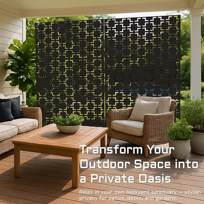 72" Metal Privacy Screen Freestanding Outdoor Room Divider Decorative Laser Cut - Image 4