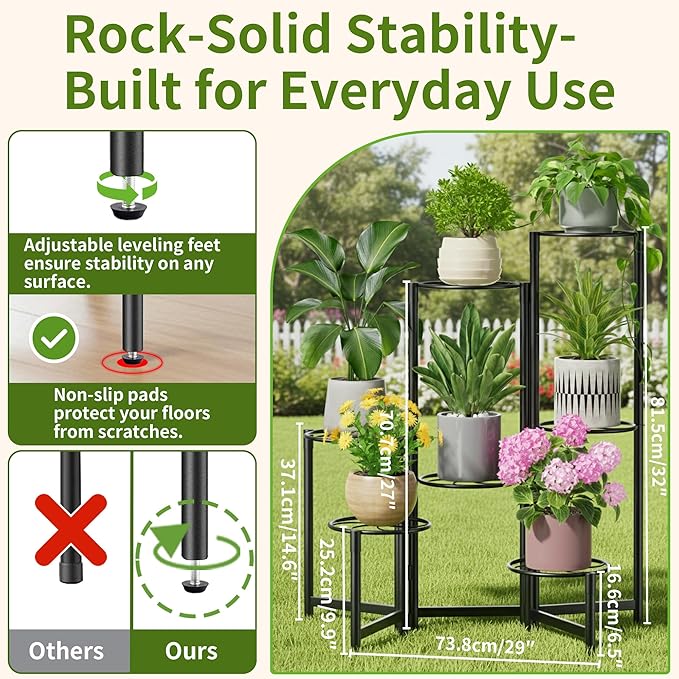 Corner Shelf Patio 7 Tier Metal Plant Stand Indoor Outdoor Tall Metal Flower - Image 3