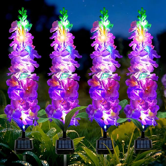 Solar Garden Lights, Solar Purple Delphinium Flowers Lights 8 Pack 160 LEDs by MRHEPHAESTUS