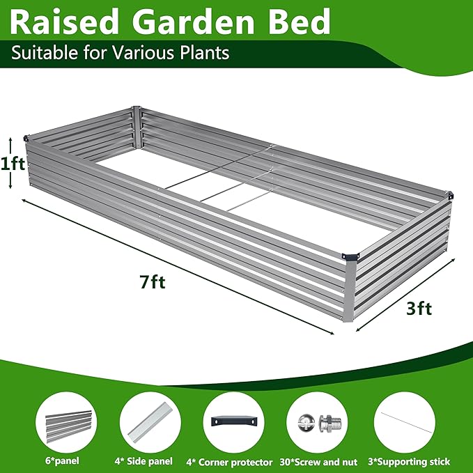 2PCS 7x3x1ft Galvanized Raised Garden Bed Kit, Galvanized Planter Raised Garden - Image 3
