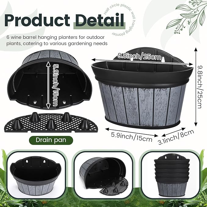 Layhit 6 Pcs Wall Hanging Planters Outdoor Pot Planter Wine Barrel Planter - Image 2
