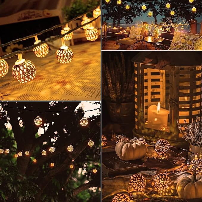 Brightown Solar Moroccan String Lights Outdoor 60 LED 36 Ft Globe Fairy Lights - Image 8