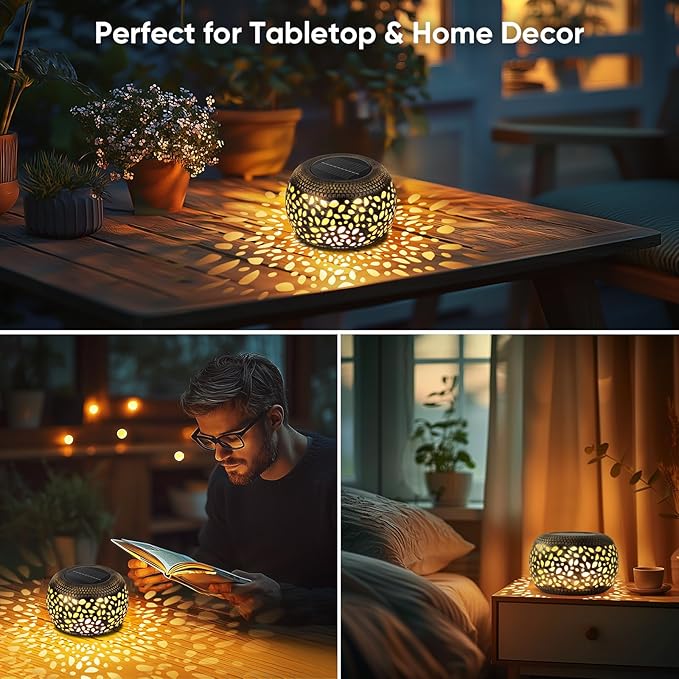Solar Lanterns Waterproof Outdoor Decor: 2 Pack Hollow Out Retro Metal Solar - Image 6