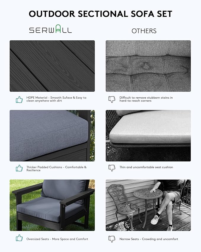 SERWALL HDPE Patio Conversation Set, 6-piece Sectional Outdoor Furniture Set - Image 6