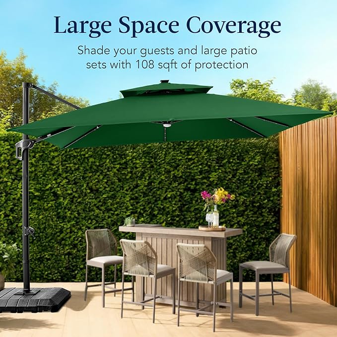 Best Choice Products 9x12ft LED Cantilever Patio Umbrella w/Base Included & - Image 4