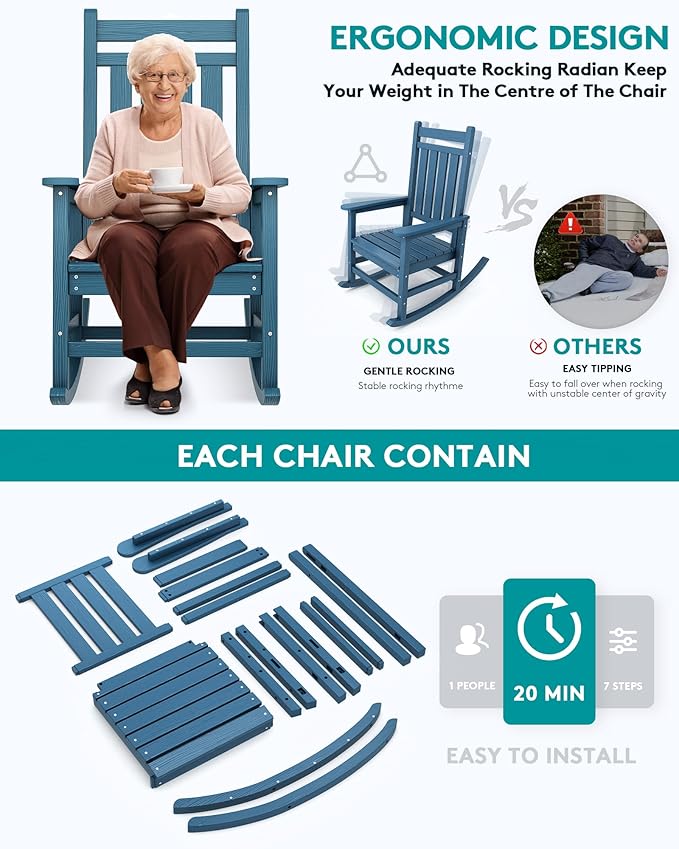 SERWALL Oversized Rocking Chair, Outdoor Rocking Chair - Image 5