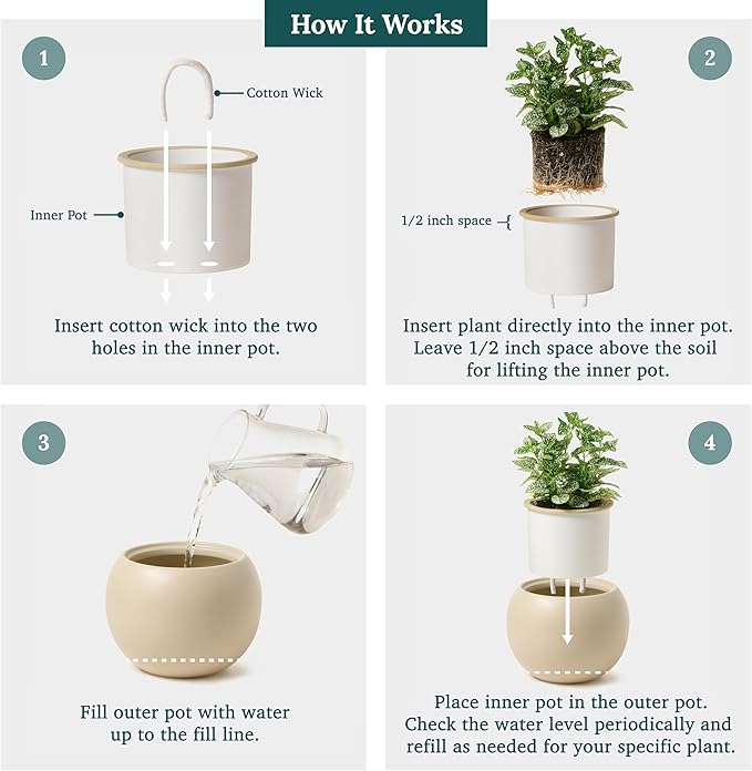 Ceramic Self Watering Plant Pot | 6.8 Inch Pot - Image 4