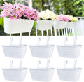 LaLaGreen Rail Planter Outdoor White Metal Iron Hanging Flower Pots Deck by L%C3%A1L%C3%A1Green