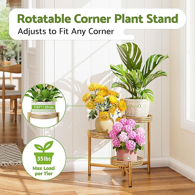 Metal Plant Stand Indoor Outdoor, 3 Tier Corner Tall Plant Shelf - Image 2