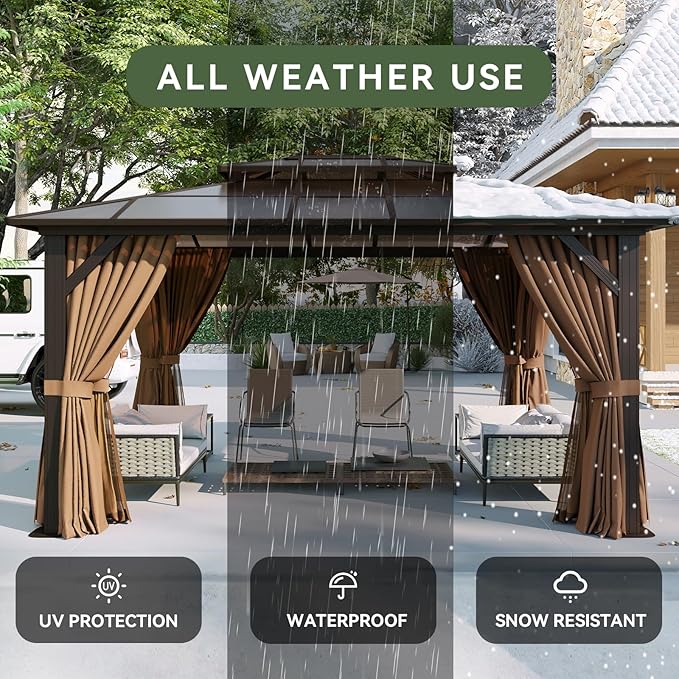 Aoxun 12'x10' Hardtop Gazebo, Aluminum Frame Permanent Pavilion - Image 5