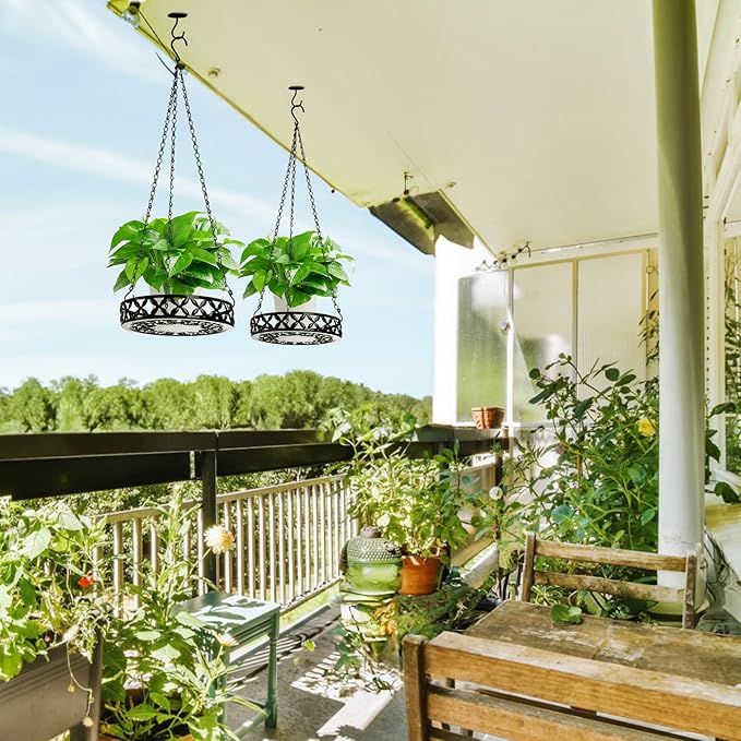 2 Pack Hanging Planters, 9.8 Inch Metal Plant Hanger, Decorative Glossy Black - Image 7