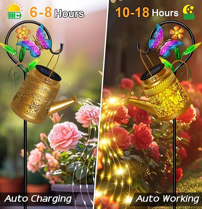 Butterfly Solar Watering Can Lights, Outdoor Waterproof Garden Lanterns - Image 3