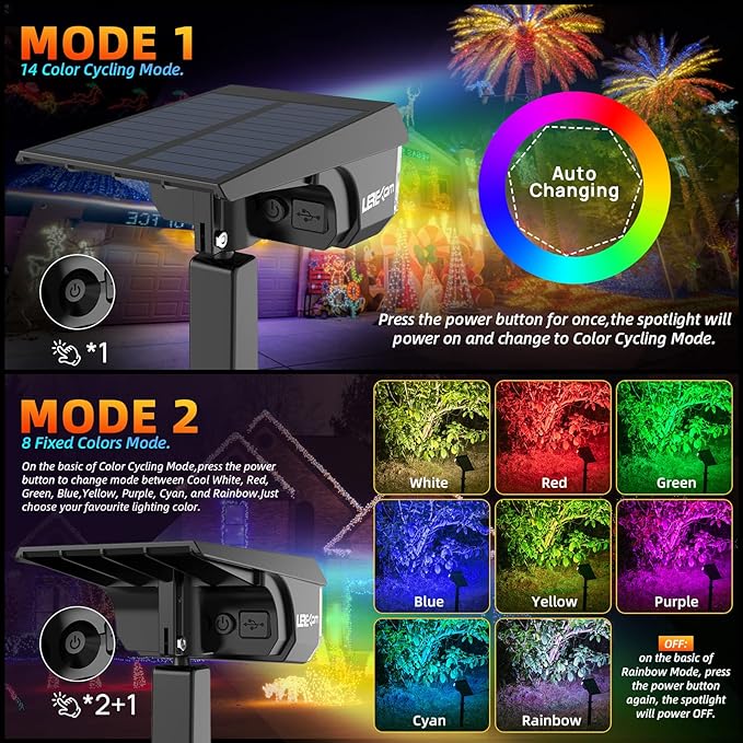 Solar Spot Lights Outdoor Color Changing, IP65 Garden Lights Solar Powered - Image 5