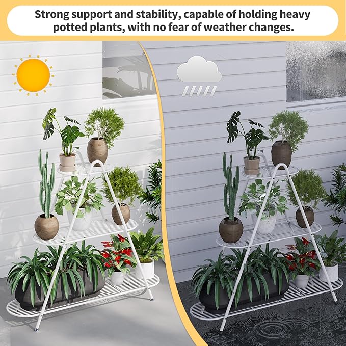 Plant Stand for Patio, 3-Tier Metal Plant Shelf–Indoor/Outdoor Display Rack for - Image 5