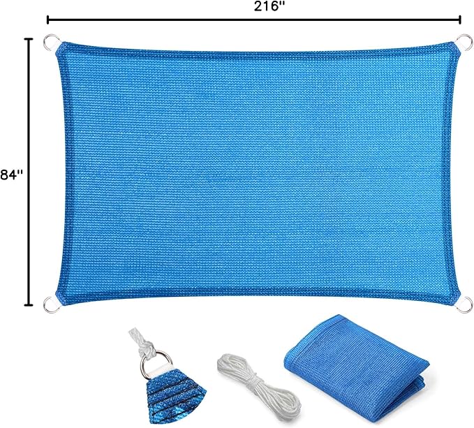 Eden's Decor Straight Flat-Edged Sun Shade Sail Rectangular 7' x 18' Blue - Image 9