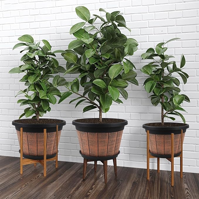 Quarut Large 4 Pack 14 inch Plant Pots, Whiskey Barrel Planters - Image 6