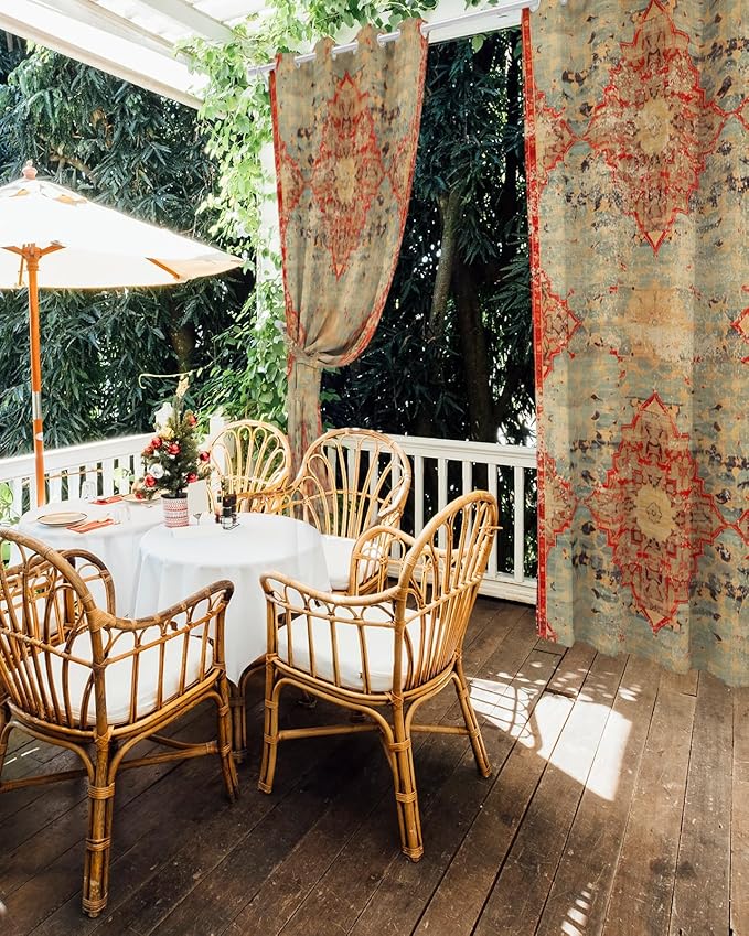 Boho Outdoor Curtains for Patio Waterproof, Grommet Privacy Curtain Drapes - Image 5