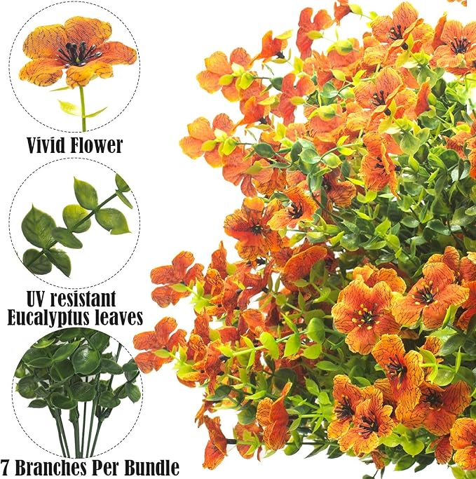 Artificial Fake Flowers for Outdoor Spring Decoration, 16 Bundles Faux Silk - Image 3