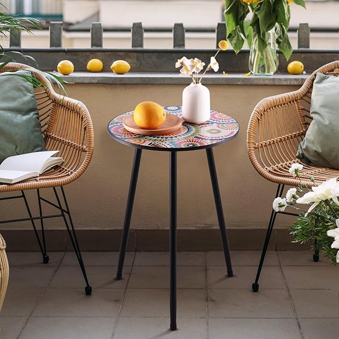 Party Zealot Metal Mosaic Round Side Table Set of Two 13.4" Small Outdoor Patio - Image 2