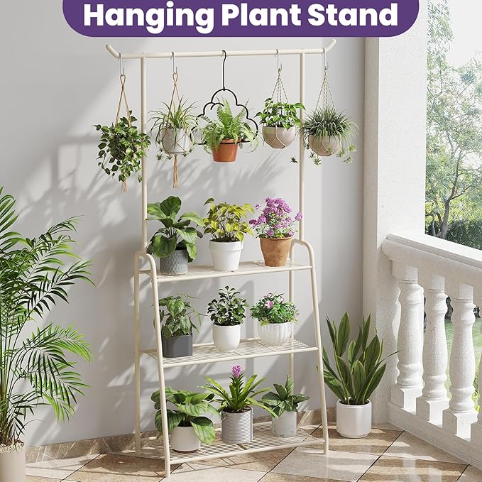 Metal Plant Stand Indoor Outdoor, 3 Tier Tall Corner Plant Shelf, Hanging - Image 3