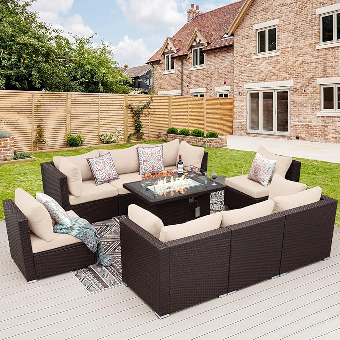 NICESOUL 9 Piece Patio Furniture Conversation Set, Extra Large Size Outdoor by NICESOUL