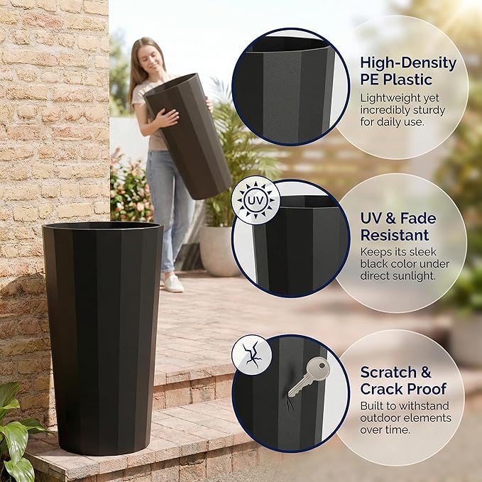 23.6" H Tall Planters for Outdoor Plants, 2 Pack Large Outdoor Planters for - Image 3