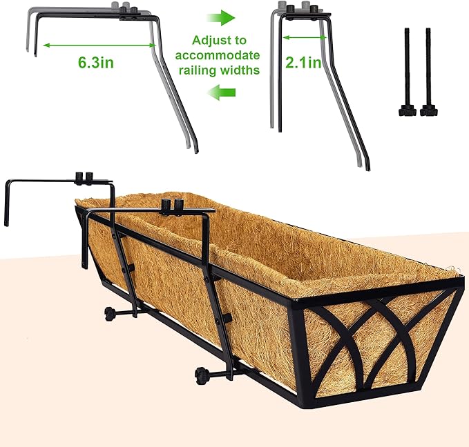 Y&M 24 Inch Window Deck with Coco Liner, Fence Metal Hanging Flower Planter - Image 4