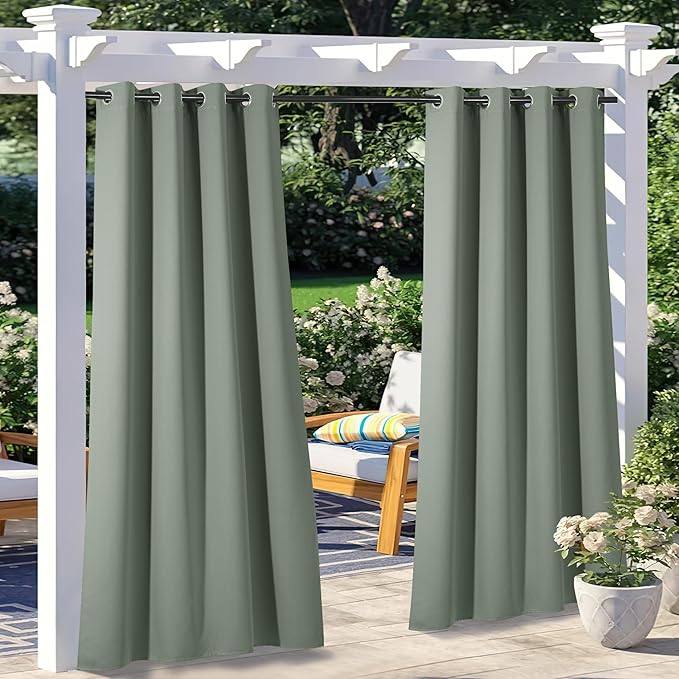 NICETOWN 2 Panels Sage Green Blackout Indoor & Outdoor Curtains by NICETOWN