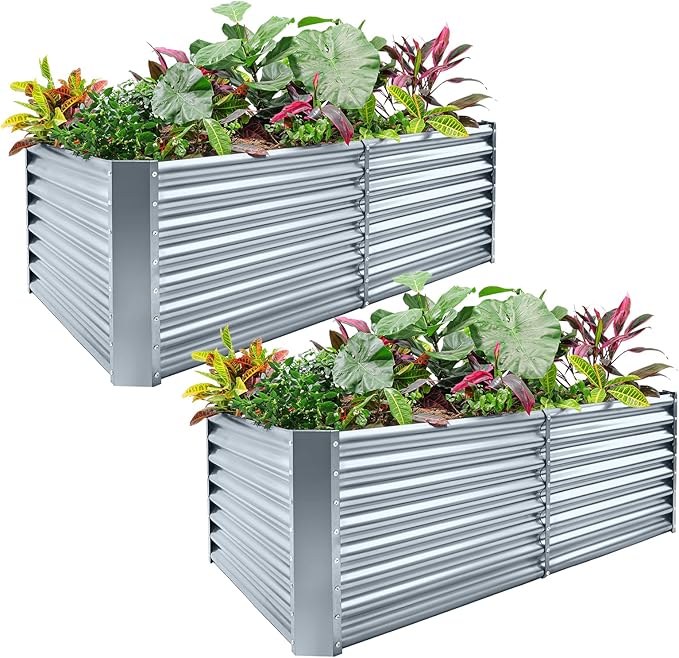 Land Guard 2 Pack 8×4×2ft Galvanized Raised Garden Bed Kit, Galvanized Planter by LandGuard