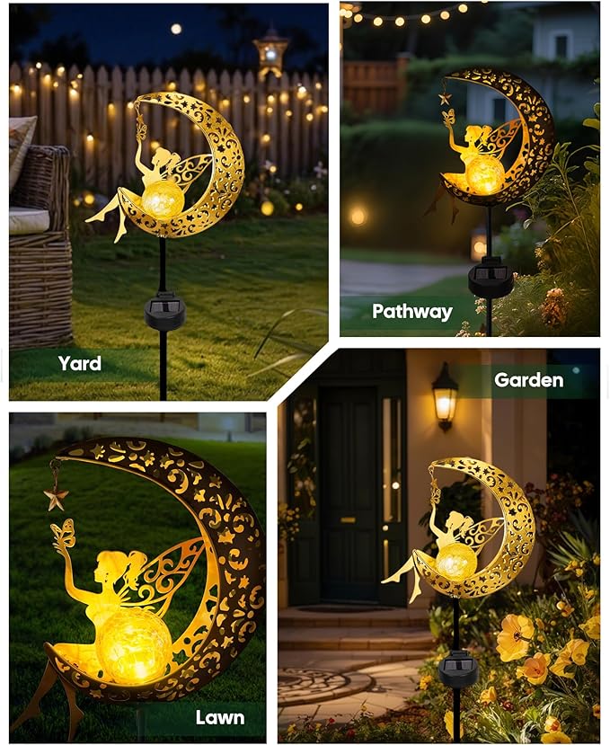 Solar Garden Statues Outdoor Decor, Fairy Moon Figurine Light Stake, - Image 5