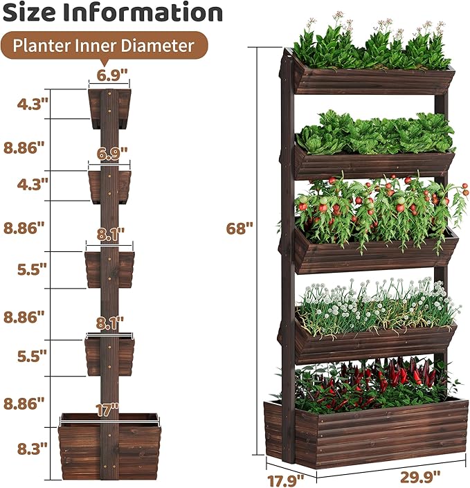 FILWH Wooden Raised Garden Bed Vertical Planter Box, Freestanding Plant Stand - Image 7