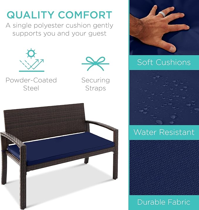 Best Choice Products Outdoor Bench 2-Person Wicker Garden Patio Benches Seating - Image 3
