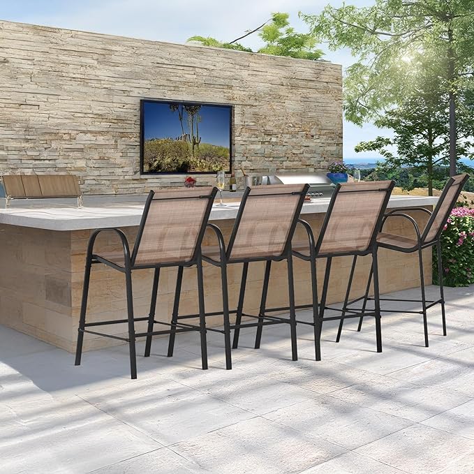 HOMREST Outdoor Bar Height Stools Set of 4, High Back Patio Chairs - Image 2