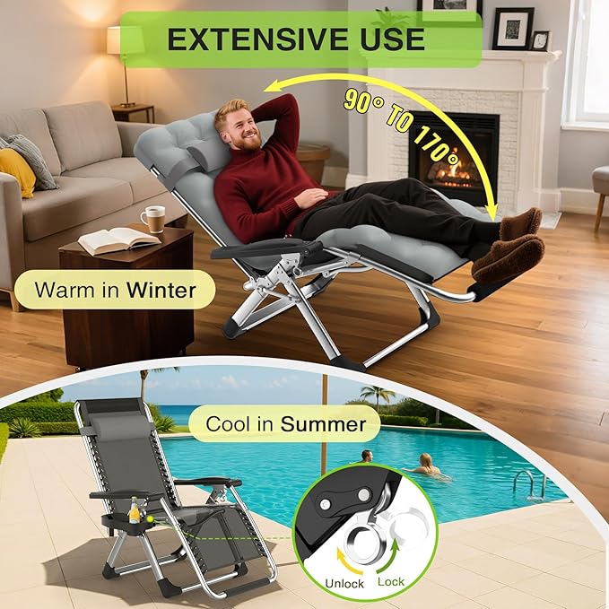 Suteck Zero Gravity Chair Set of 2, Reclining Camping Lounge Chair w/Removable - Image 3