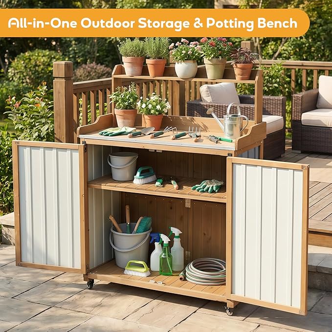 Potting Bench Table & Outdoor Storage Cabinet - Image 3