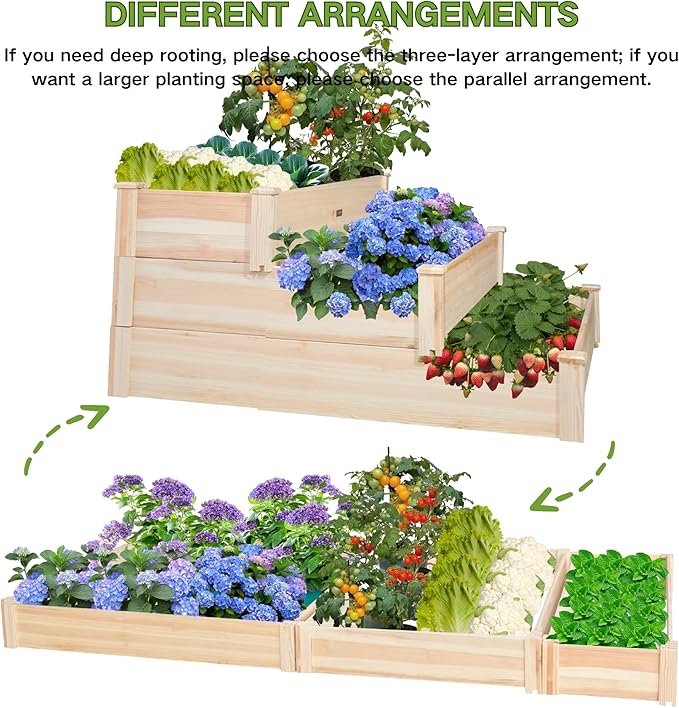 3-Tier Raised Garden Bed with Fabric Liner, Wood Elevated Planter Box with - Image 3
