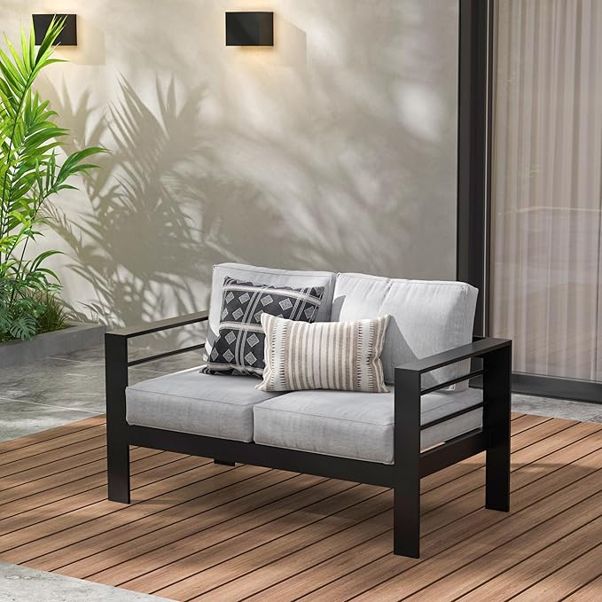 Wisteria Lane Patio Furniture Aluminum Loveseat, All-Weather Outdoor 2 Seats by WisteriaLane
