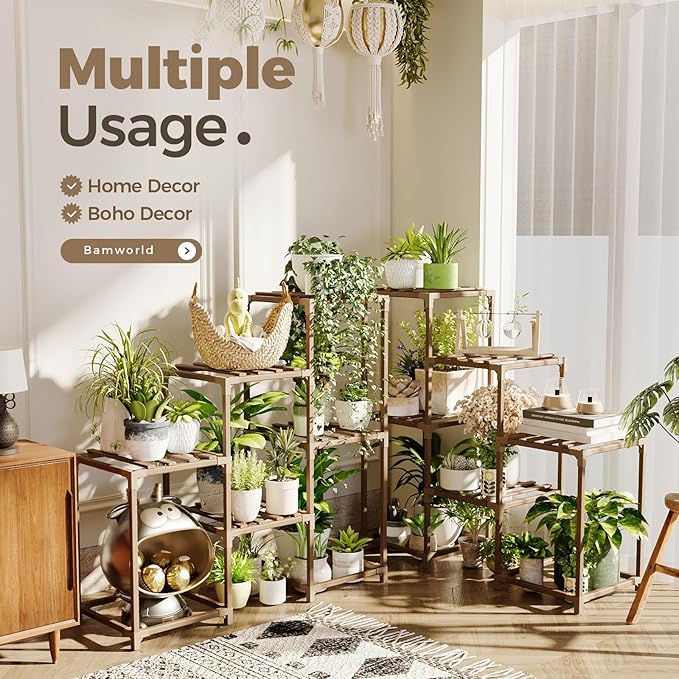 Bamworld 2 Sets of Package Plant Stands Indoor Wood Plant Shelf Outdoor Tiered - Image 3