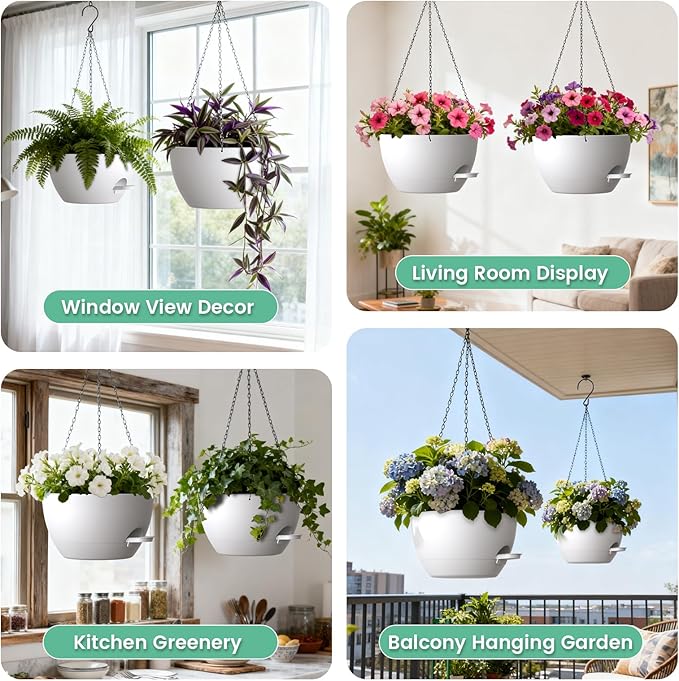 13 Inch 2 Pack Large Self Watering Hanging Planters - Image 6