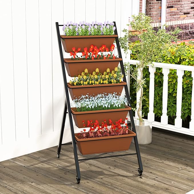 Giantex Vertical Raised Garden Bed on Wheels, 5-Tier Elevated Planter Boxes - Image 2