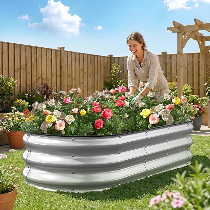 Kesfitt Raised Garden Bed, Oval Open-Bottom Design, 12-Inch Deep - Image 7