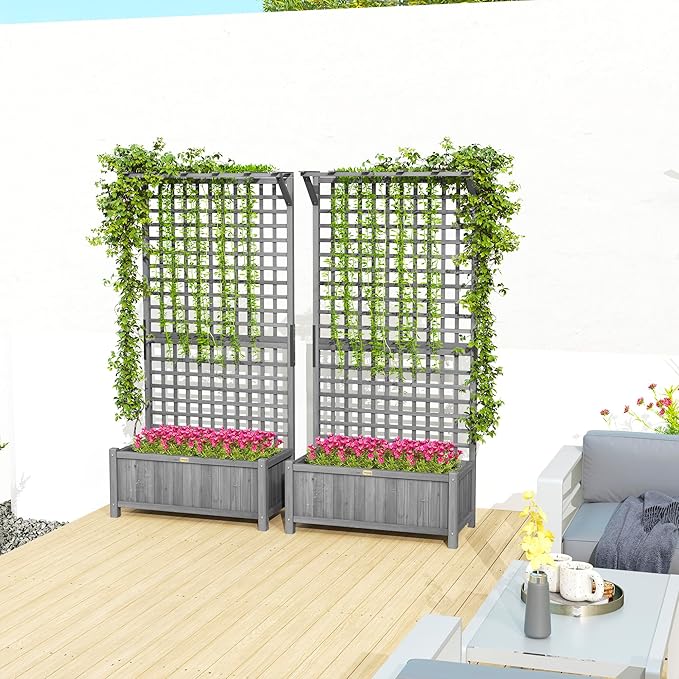 Outsunny Wood Planter with Trellis, Raised Garden Bed - Image 8