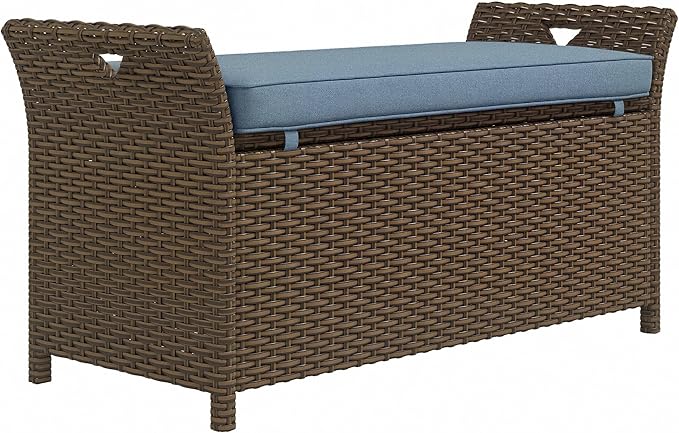 Outsunny 29 Gallon Patio Wicker Storage Bench, Outdoor PE Rattan Patio Furniture by Outsunny