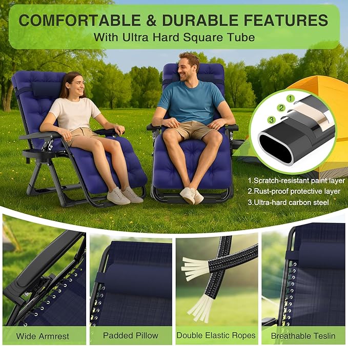Suteck Zero Gravity Chair Set of 2, Reclining Camping Lounge Chair w/Removable - Image 5