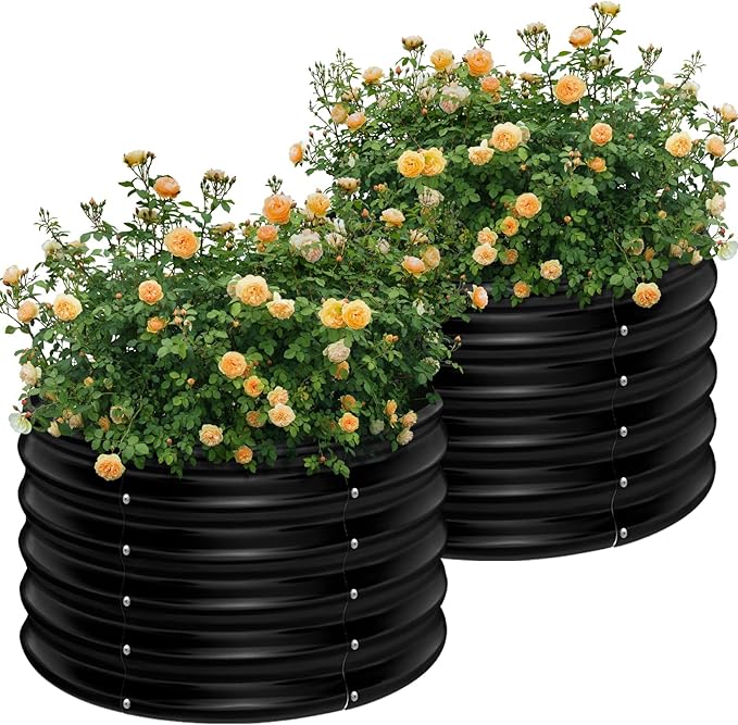 AHEONLAR 2 Pack 2x2x1.5ft Round Galvanized Raised Garden Bed Outdoor Metal by AHEONLAR